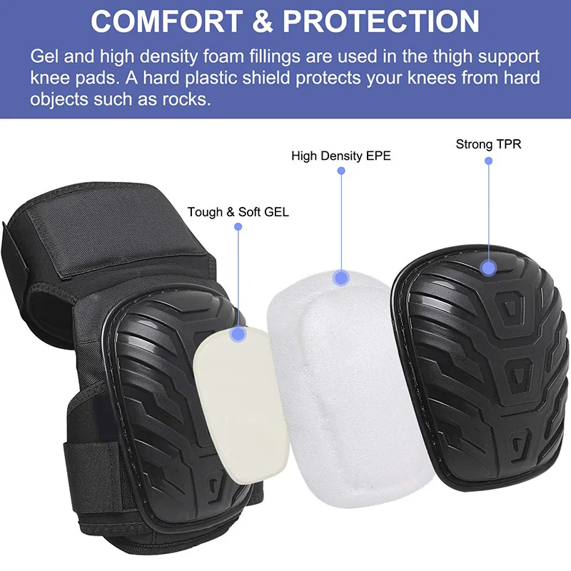 

Work Knee Pads with Gel Padding Adjustable Straps for Gardening Construction Works KQS8