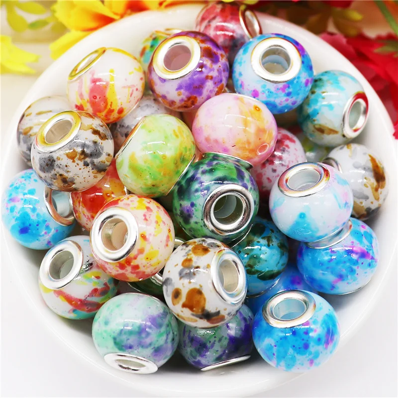 

10Pcs New Colorful Flower Art Glass Beads 5mm Large Hole European Spacer Charms for Women Bracelet Necklace Jewelry Making Adult