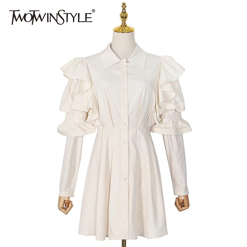TWOTWINSTYLE Patchwork Ruffle Dresses For Women O Neck Long Sleeve High Waist Elegant Dress Female 2020 Summer Fashion New Tide TWOTWINSTYLE Patchwork Ruffle Dresses For Women O Neck Long Sleeve High Waist Elegant Dress Female 2020 Summer Fashion New Tide