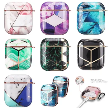 

Luxury Marble Earphone Case For AirPods Pro 2 Case Glossy Electroplated Gold Geometric Hard Protective Cover for AirPod 2 Coque
