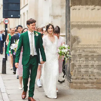 

New Design Green Men Suits For Wedding Spring Garden Summer Beach Casual Party Prom Suit Custom Two-Pieces Men Suits With Pants