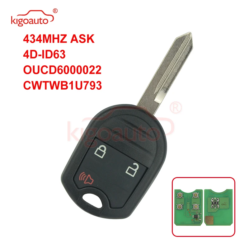 

Kigoauto CWTWB1U793 4D63 80 BIT Remote key 3 button 434Mhz 1788A-FWB1U793 for Ford Fiesta 2015 2016 2017