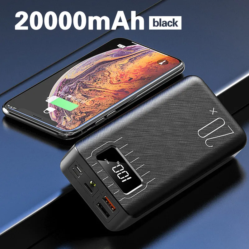 30000 мАч Внешний аккумулятор, светодиодный, с цифровым дисплеем, двойной USB, быстрая зарядка, внешний аккумулятор для samsung iPhone 11 Pro, внешний аккумулятор - Цвет: Black 20000mah
