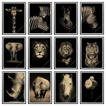 

Lion Elephant Deer Zebra Posters and Prints Wall Pictures for Living Room Decoration Home Decor Kraft Paper Wall Sticker