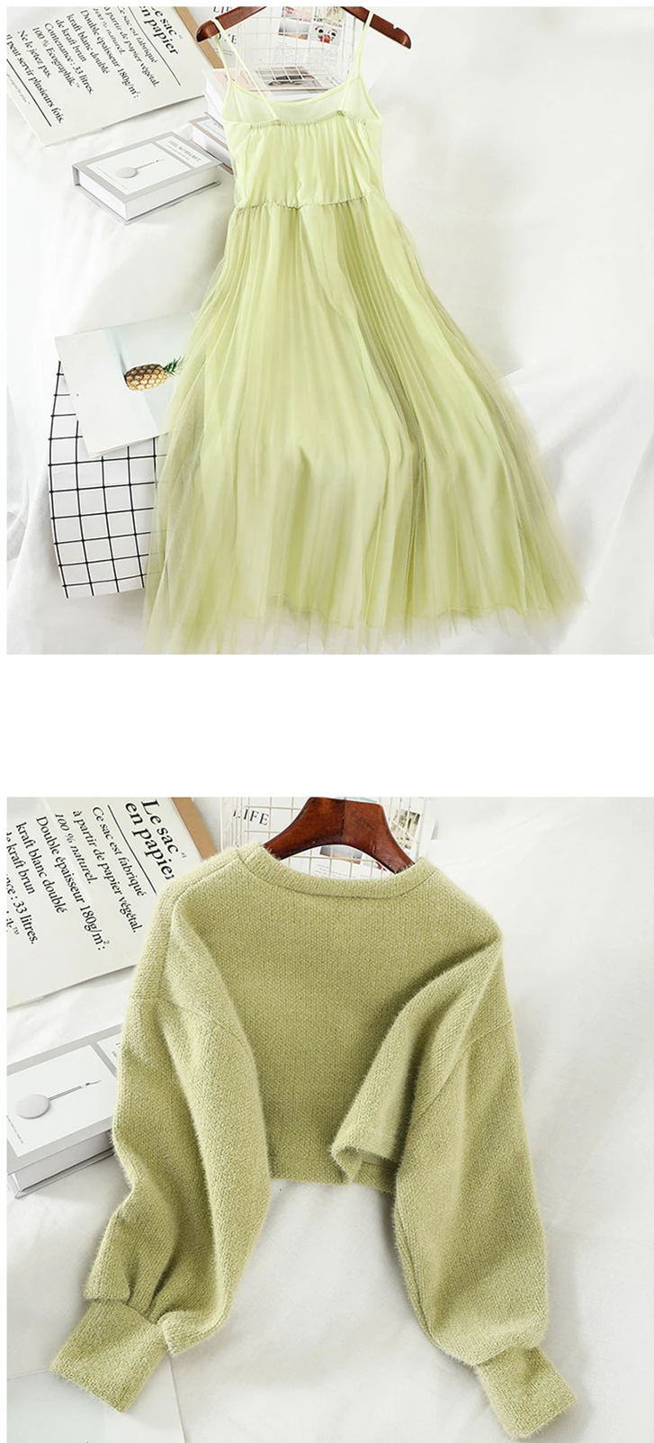 Осень-зима, Женский комплект из 2 предметов, короткий свитер, пуловер+ платье без рукавов, костюмы, корейская мода, Kawaii, комплект из 2 предметов, Femme