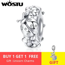 WOSTU 925 пробы Серебряный цветок Божья коровка силиконовые пробки Бусины разделитель Шарм Подходит браслет кулон ювелирные украшения DAC112