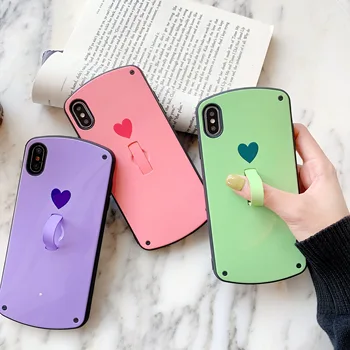 

Cobblestone Simple Solid Plain Heart IMD Pattern Loop Finger Ring Built in Hide Stand Cover for iPhone 6 7 8 Plus XR XS Max
