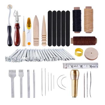 

59pcs Leather Craft Tools Kit Hand Sewing Punch Stitching Carving Work DIY Gift for Clothes Designer Housewife Needle Arts Craft