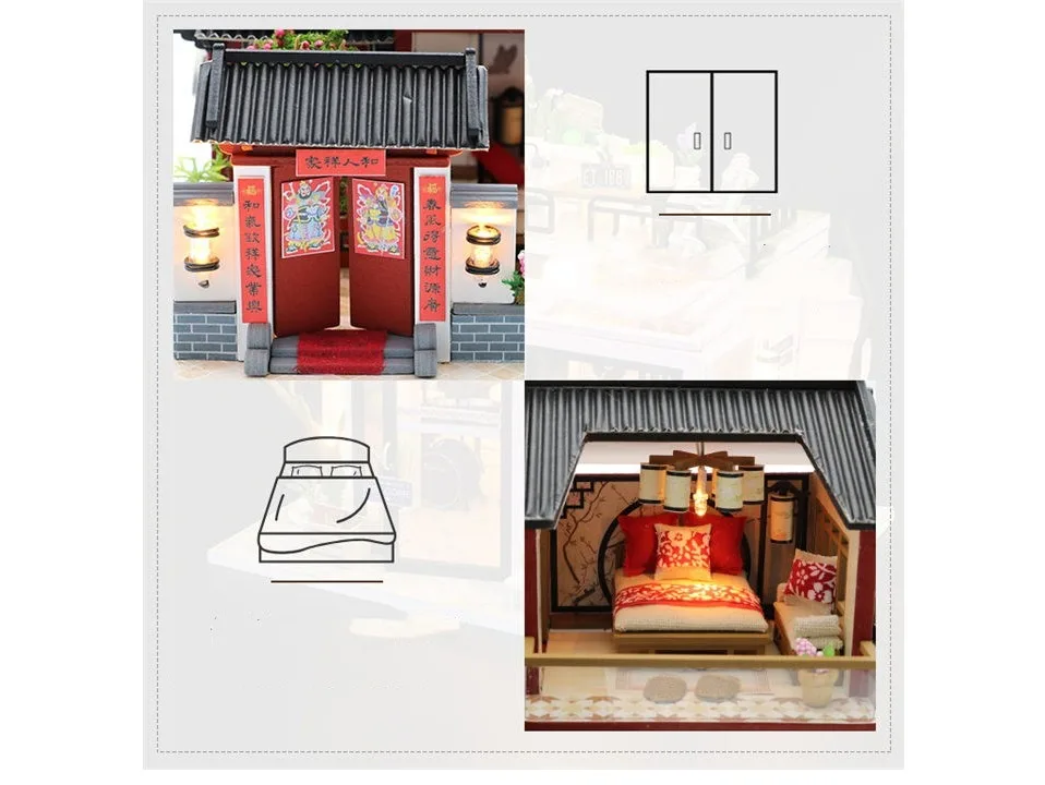 Diy большой китайский Ретро-кукла дом деревянные кукольные домики спальня миниатюрная вилла кукольный домик kast мебельный набор jugetes para ninos