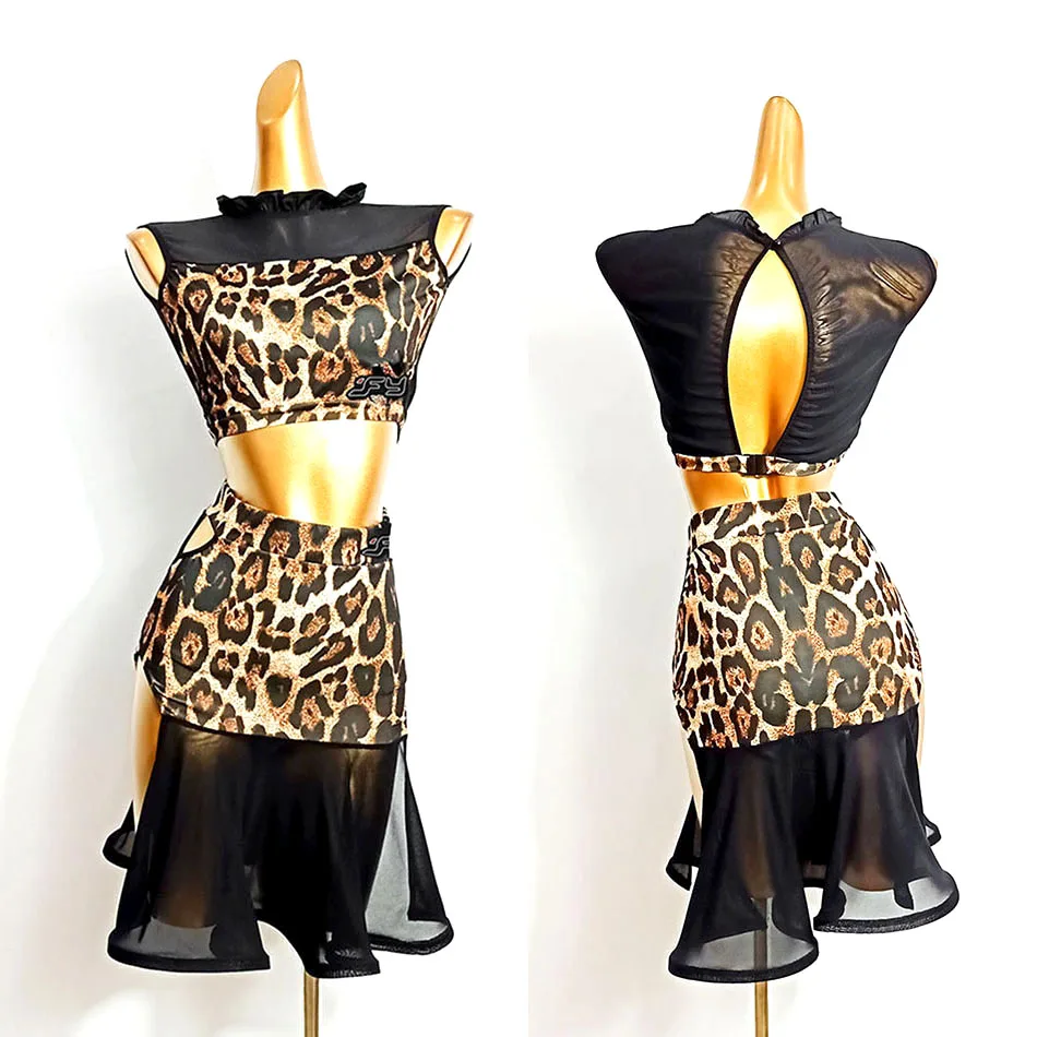 Latin Dance Dress Women Leopard Tops and Skirt Latin Dance Tops for Ballroom Samba Tango Chacha Dancing Performamnce DL504 dance dress dance skirt