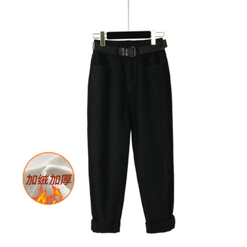 black fleece 17zq, женские джинсовые штаны с высокой талией,, зимние, флисовые, плотные, хлопковые, длинные штаны-шаровары, женские, теплые, яркие цвета, свободные, джинсы для женщин - Color: black fleece