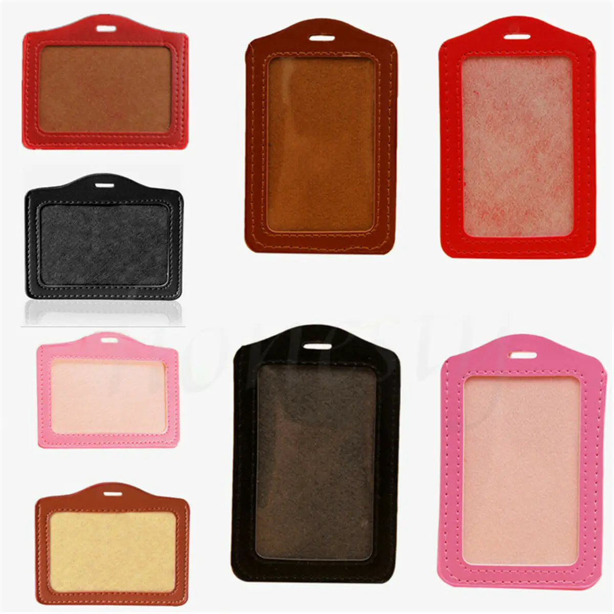 1X Pu Leather Business Badge Nome Tag Id Clear Card Holder Pocket Pouch Case