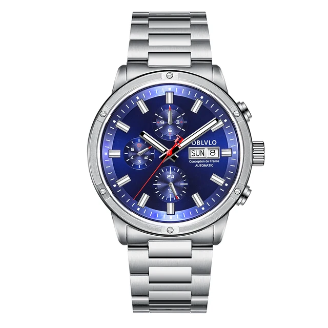 OBLVLO Mens Automatic Watches Male Chronograph Watch Luxury Mechanical  Wristwatch 100M Waterproof Luminous Steel Strap Week Date|Mechanical  Watches| - AliExpress