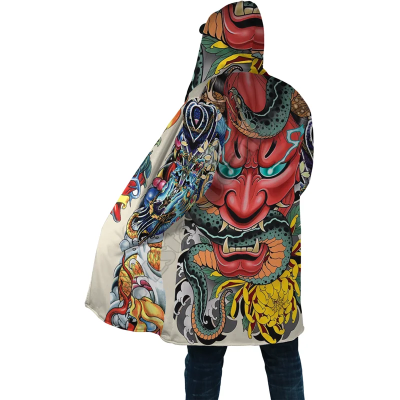 Winter Men For Women Hooded Cloak Japan Mask 3D Prined Fleece Wind breaker Warm Hood Cloak 03