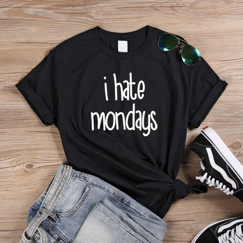 Black ONSEME летняя забавная футболка с надписью «I Hate Monday» Женская хипстерская уличная одежда Топы Harajuku футболка femme Футболка - Цвет: Black