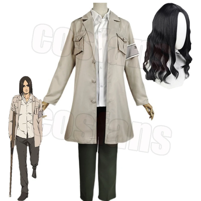 

Anime Attack on Titan Eldian Warrior Unit Pieck Cosplay Costume Eldian Dress Eren Jaeger suits Uniform Halloween Black Long Wigs