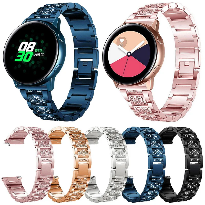 Ремешок для Samsung Galaxy Watch 4 3 с бриллиантами 20 мм 22 46 42 41 45 Active 2 40 44 металлический