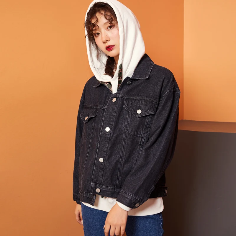 Женская длинная джинсовая куртка LEIJIJEANS простая черная и голубая однобортная