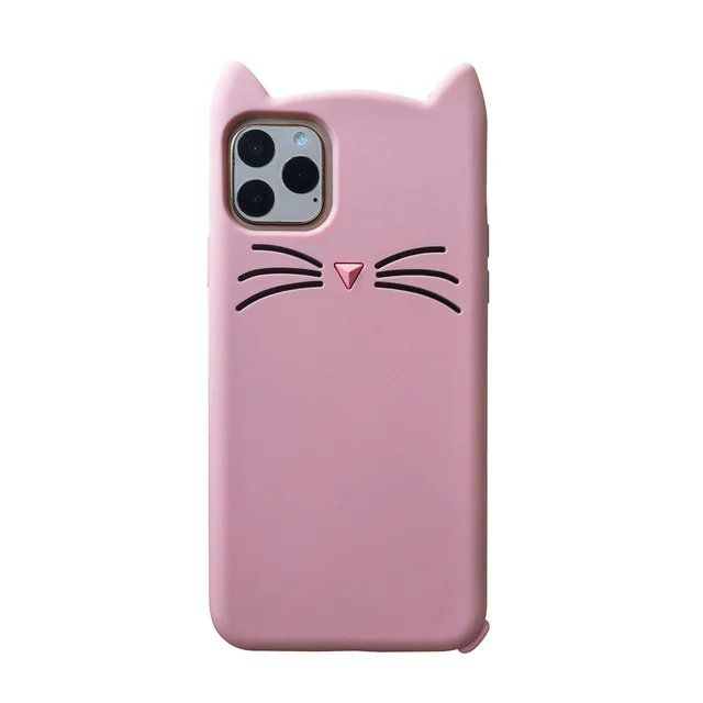 For iPhone 5 6 7 8 11 Pro X XR XS Max /Plus New 3D Cartoon Animal Soft Silicone Case Cell Phone Back Cover Skin Shell Shockproof Pink Beard Cat