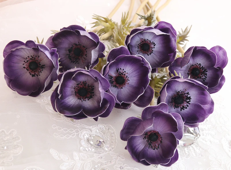 JAROWN Real Touch Artificial PU Anemone Flowers Silk Flores Artificiales Wedding Holding Fake Flowers Home Garden Decorative Wreath (72)