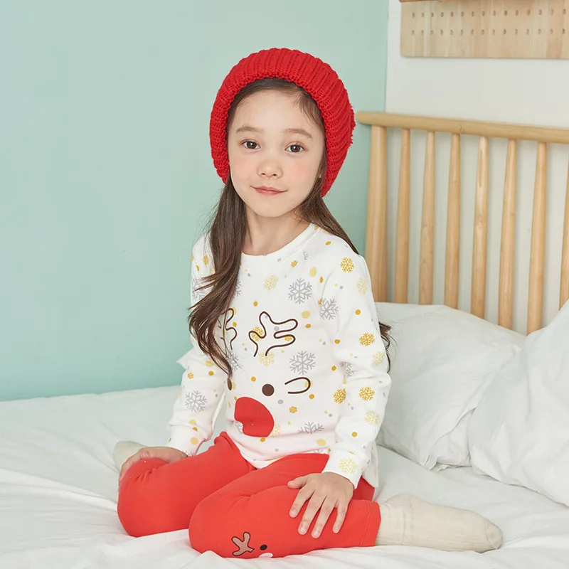Snow Deer Детские пижамные комплекты, детские пижамы, пижамы для маленьких мальчиков и девочек, хлопковый топ и штаны, осенне-зимняя одежда для сна, одежда для сна - Цвет: Snow Deer