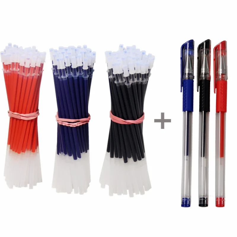 YMZ-Juego de bolígrafos de gel de tinta azul y negra, recambio de pluma de gel con mango lavable, 0,5mm, papelería escolar, 3 + 50 piezas