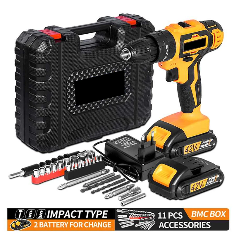 42VF Electric Screwdriver Cordless Drill Impact Drill Industrial Grade Brushless Impact Drill with Battery