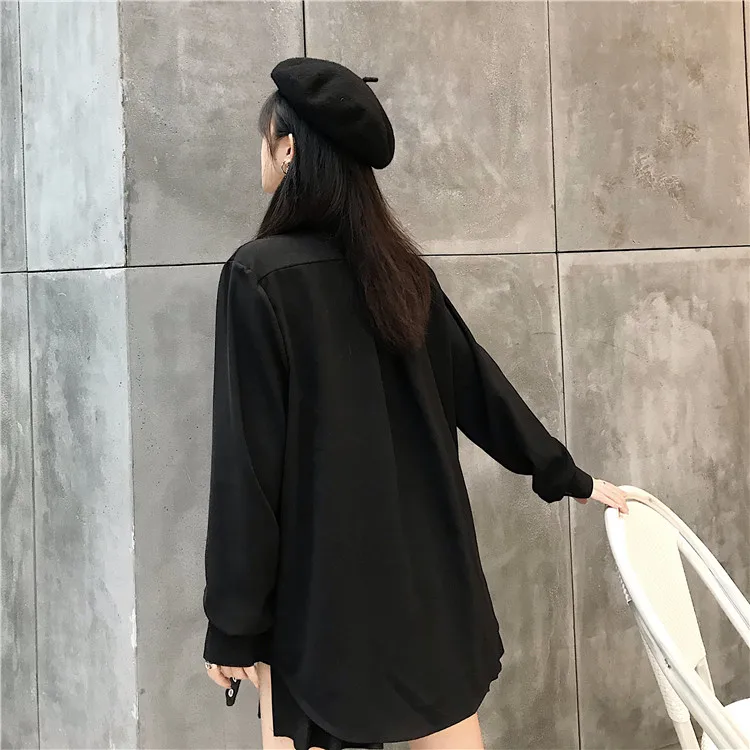 Корейский INS Harajuku Bf Ретро Темный Отдел Свободная Женская Джокер рубашка с длинным рукавом отправить галстук женские топы и блузки Готический 50cs