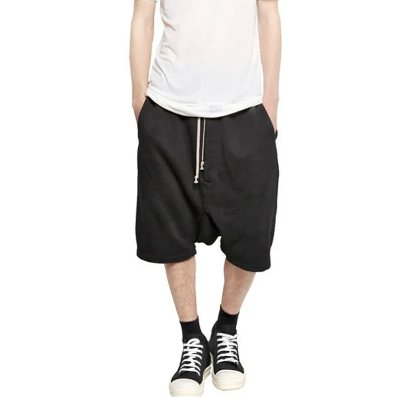 2020 New Men High Steet Baggy Loose Shorts Drop Crotch Harem Hose Casual Drawstring Knee Length