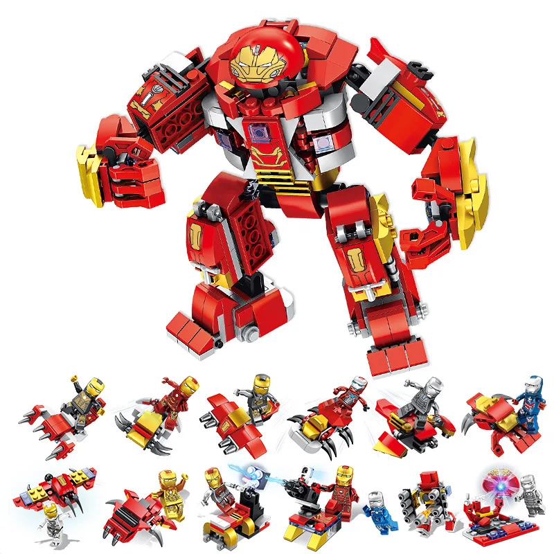 

12 in 1 Marvels Avengers Ironman Mecha Hulk Hulkbuster Bricks Figures Legolyss Technic Building Blocks Toy Gifts for Children