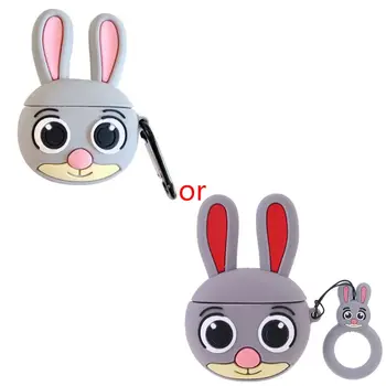 

Grey Long Ears Rabbit Pattern Protective Case Shockproof Soft Silicone Cover Skin Protector with Carabiner for Airpods 1/2 Charg