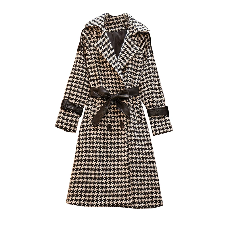 Hodisytian Winter Women Trench Coat Houndstooth Plaid Long Loose Cardigans Thick Coat Windbreaker Female Overcoat Plus Size