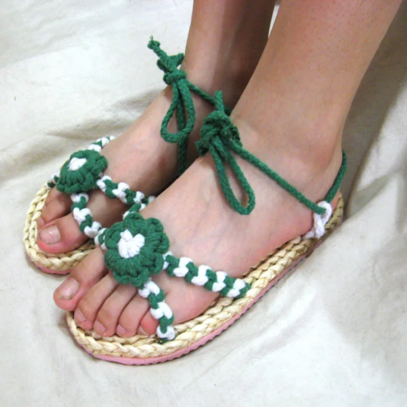 

29426 Foam Rubber Sole Sandals Heel Lace-up Anti-slip Straw Sandals