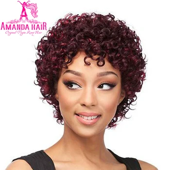 

Kinky Culry Human Hair Wigs Peruvian Remy Short Human Hair Wigs For Black Women 8inch 99J Color Amanda Hair Wig