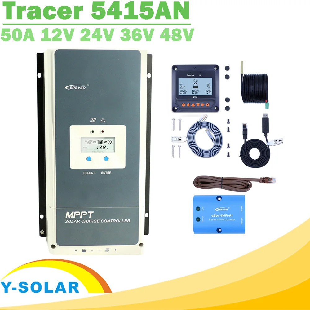 EPever 50A MPPT 12V 24V 36V 48V Solar Charge Controller Backlight LCD Display Max 150V PV Input Common Negative Grounding 5415AN |