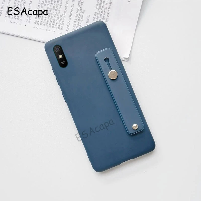 xiaomi leather case handle Wristband Silicone Stand Phone Holder Case For Xiaomi Redmi 9A Case Candy Color Finger Grip Soft Back Cover For Redmi 9A Cover cases for xiaomi blue Cases For Xiaomi