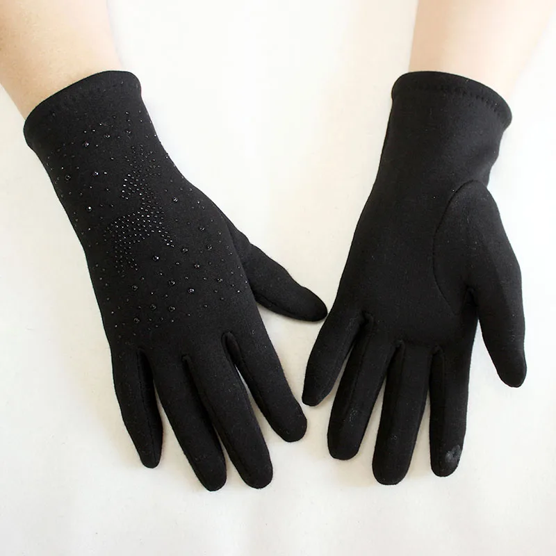 Cotton Gloves Women's Black Stretch Heat Drill Knit Ladies Touch Screen Girls Outdoor Riding Autumn Warm Gloves