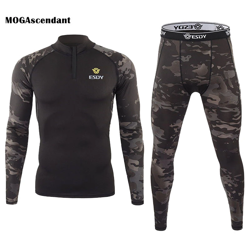 New Men's Winter Camouflage Thermal Underwear Sets Outdoor Quick Drying Tactical Long Johns Compression Fitness Underwear warmest long underwear