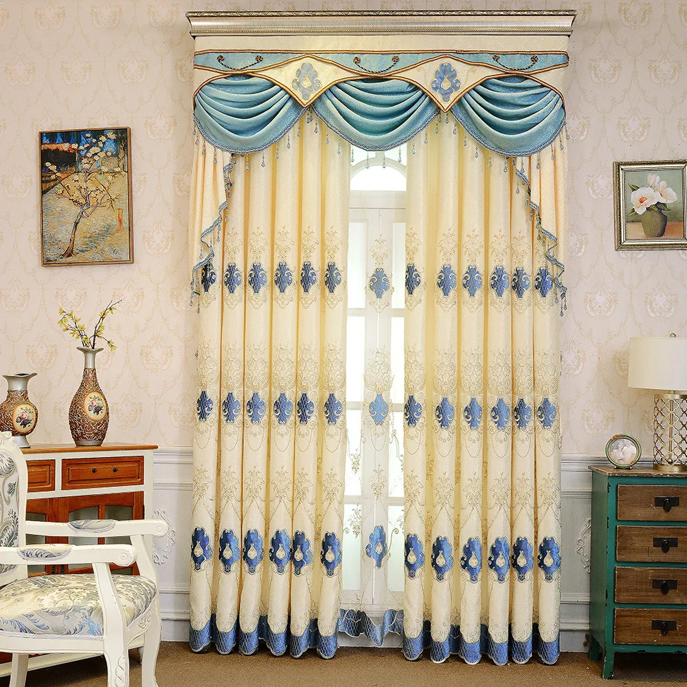 

Curtains European Embroidery Curtains for Bedroom Custom Shade Curtains for Living Room Bedroom Balcony Alance Curtain Finished