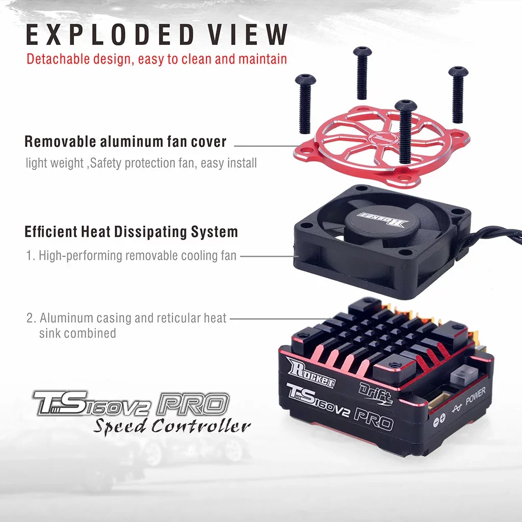 China Factory Surpass Hobby Rocket DRIFT Pro TS160Amp Brushless Speed Controller Sensored for 1/10 Competition racing cars