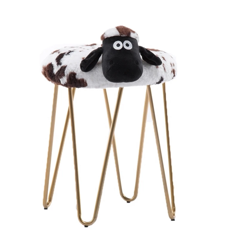 

H1 Creative Wrought Iron Makeup Stool Cartoon Lamb Washable Stool Nordic Designer Dressing Table Stool Nail Shop Low Stool