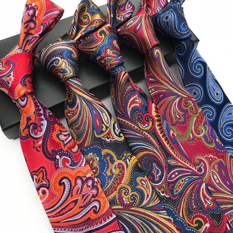 Classic 8cm Silk Men Tie Red Yellow Floral Paisley Jacquard Necktie neck tie
