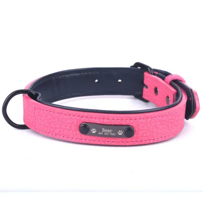 rose red collar Индивидуальный ошейник для питомца из микрофибры, кожаный ошейник с надписью, табличка для собаки, защищенный от потери воротник с надписью, поводок для питомца - Цвет: rose red collar