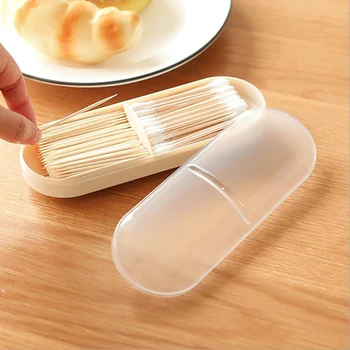 

New Portable Travel Two Grid Dust-proof Storage Box Holder Transparent Cotton Swabs Stick Cosmetic Makeup Organizer Case