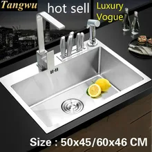 Квартира роскошная кухня ручная раковина одинарная мойка сделать блюда 304 нержавеющая сталь Горячая 50x45/60x46 см