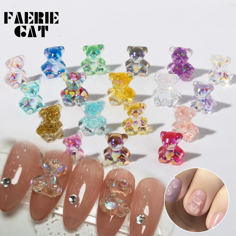 

20pcs/lot Cute 3D Crystal Bear Nails Jewelry Mold Colorful Creative Silicone Small Bears for DIY Nail Art Tips Decor Accessories