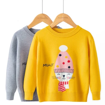 

New Kids Knit Sweater Cute Cartoon Rabbit Print Pullovers Autumn Winter Boys Girls Warm Round Neck Long Sleeve Sweaters