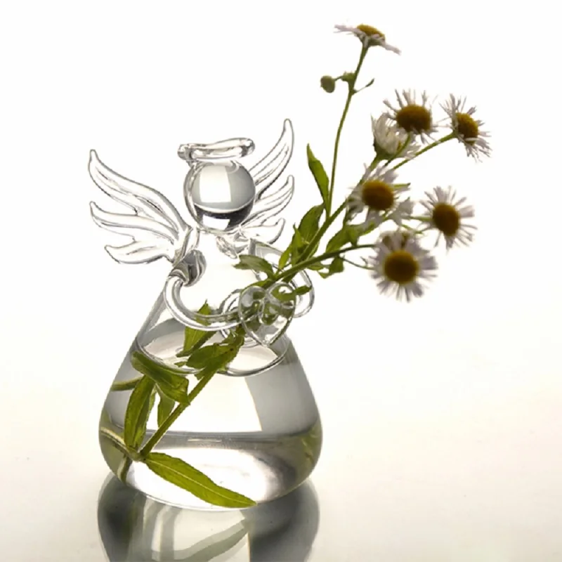 

New Cute Glass Angel Shape Flower Plant Stand Hanging Vase Home Office Decor Transparent Planting Clear Vase