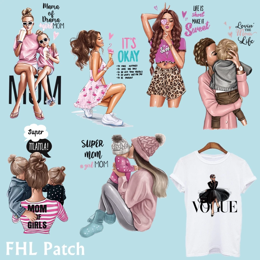 Fashion Lady Thermo Transfer Sticker On Clothes Mom Baby Patch Vogue Girl Iron On Patches