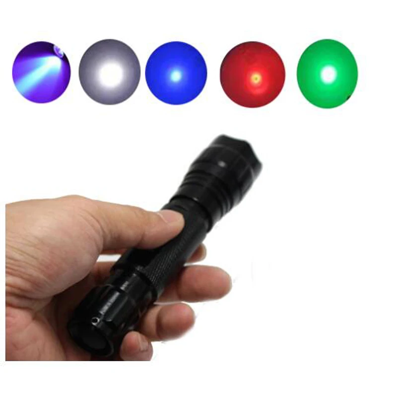 

1PCS WF-501B White Red Green Blue UV Purple Light Lamp XML-T6 800 Lumens 1 Mode Hunting Tactical 501B LED Torch Flashlight